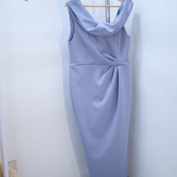 ASOS DESIGN Lavender Off-Shoulder Midi Dress with Draped Detail, Size 12 - Picture 4 of 5